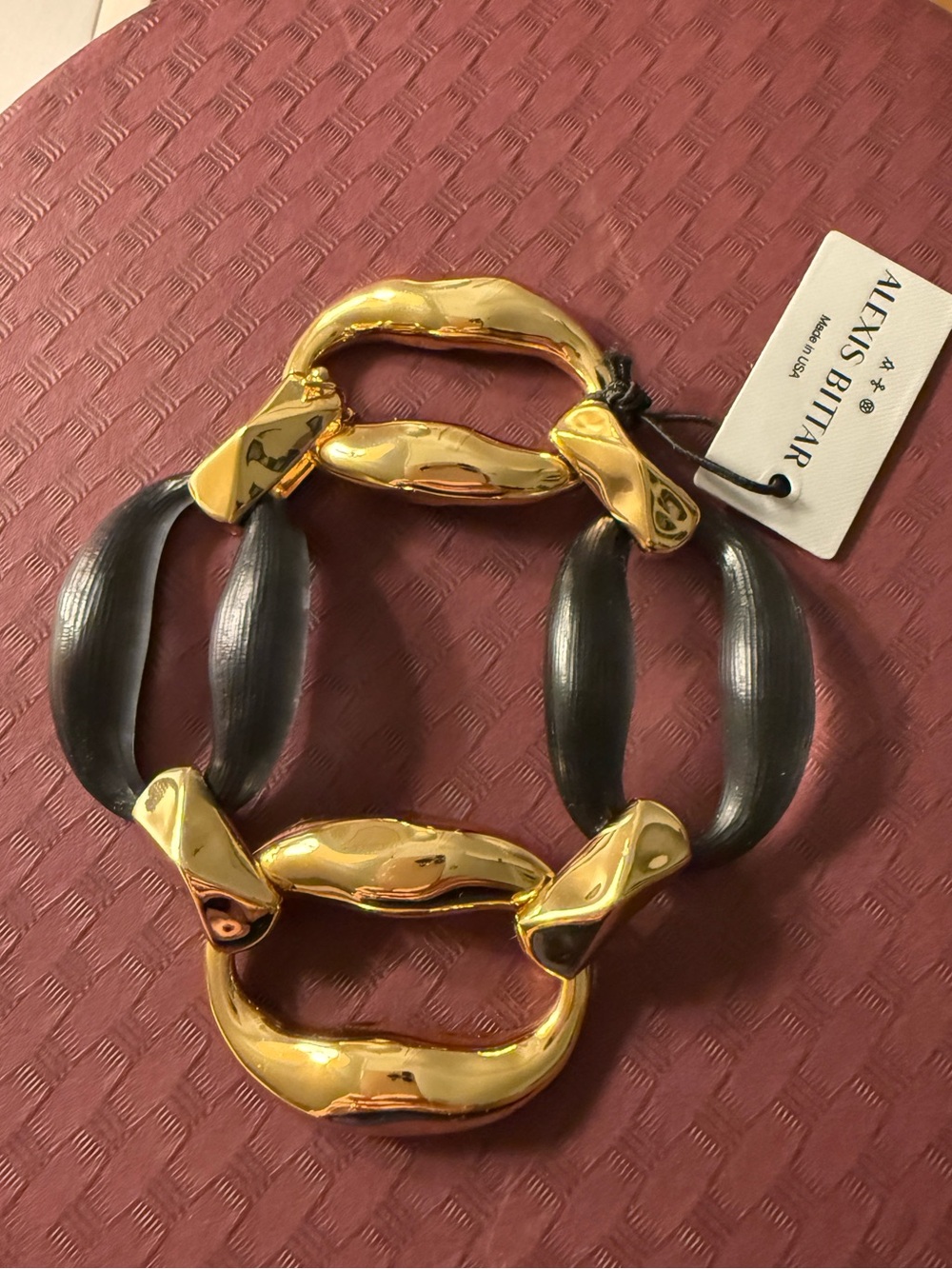Alexis Bittar Gold and Black Oversized Link Bracelet NWT